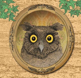 fineline pen ink image of an owl surprised in a mirror against a garden wall with vines album cover for contrast by Get your head straight band illustrated by sally barnett illustrator frome bath bristol illustration