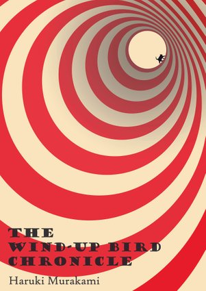 the wind up bird chronicles book cover design sally barnett frome bath bristol,spiral in red and cream with silhouette of cat