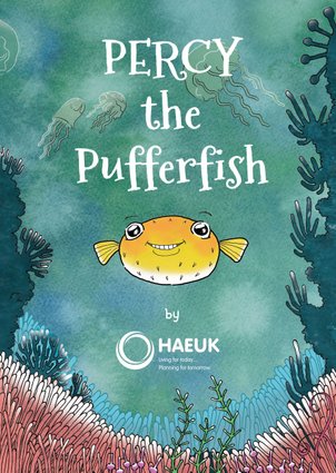 percy pufferfish book cover design sally barnett illustrator frome bath bristol. whimsy illustration of fish in the sea